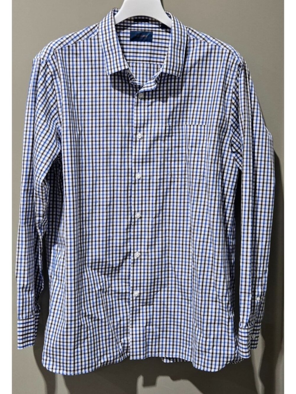 Fairlane Ashley Blue & Brown Checkered Button Up Casual Dress Shirt - Men's XXL